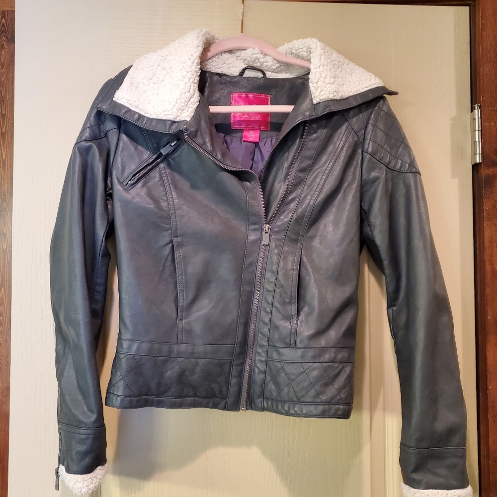 Pink Envelope Faux Leather & Sherpa Jacket